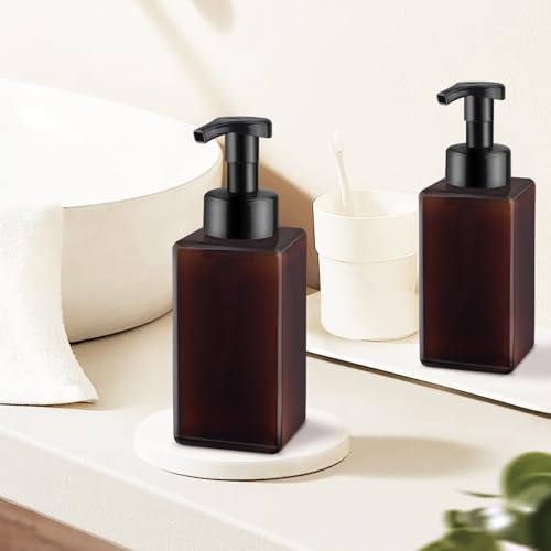 3 Pack Foaming Soap Dispenser Empty Plastic Foam Pump Bottle Refillable Foam Soap Bottle Dispenser for Shampoo Liquid Soap Face Wash (Brown, 450ml/15oz) 5