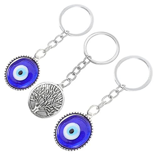 HOMSFOU Lot de 3 Porte-clés Porte-Bonheur en Forme d'arbre de Vie avec œil Turc Bleu Cover