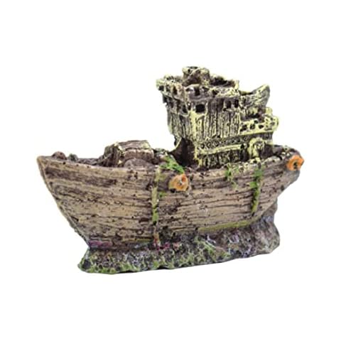 TOPofly Wrack Fishing Aquarium Dekor Mini Rustikal und Vintage Look Schiffbruch Umweltfreundliche Harz Fischtank Boot Ornament Aquarium Dekorationen Nachdenkliche Funktionen Cover