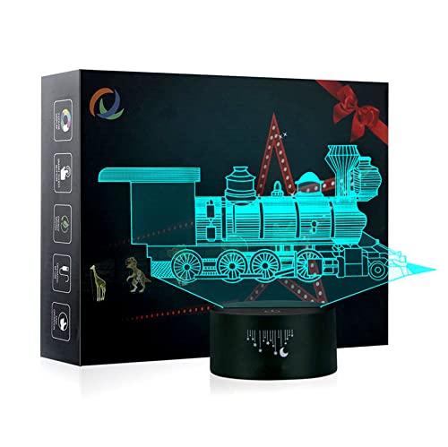 3D Train Lampes LED, 7 couleurs Changement Illusions Optiques Veilleuse Tactile Interrupteur Lumière De Nuit Art Déco Dans La Chambre D'enfants Cover