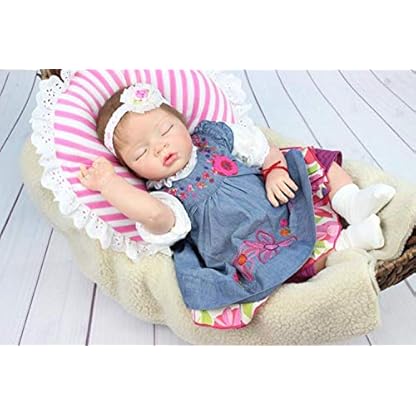 THj 22 Zoll Real Life Sleeping Silicone Reborn Puppe Neugeborene Babypuppen in Jeansrock – Bild 3