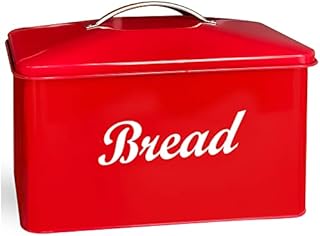 Home Kitchen Large Stainless Steel Vintage Retro Style Bread Bin Food Storage (Red)
