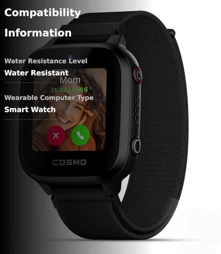 JrTrack 3 Smart Watch for Kids by COSMO | Phone Watch & GPS Tracker for Children Ages 6-12 | Calling, Texting, GPS Tracking, Camera, School Mode | SOS & Safety Alerts | SIM Card Included | (Black)