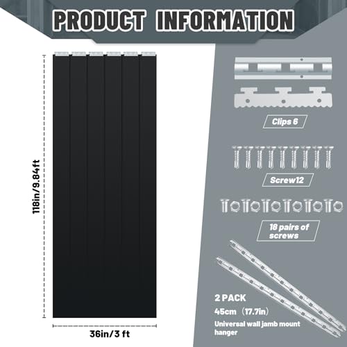 Image of Juexica 36 x 80 Inch Plastic Strip Door Curtain Kit 0.08'' Walk in Cooler Curtains PVC Freezer Door Curtain Smooth Waterproof Insulation Hurricane Shutters Gate for Warehouse Garage Industry (Black)