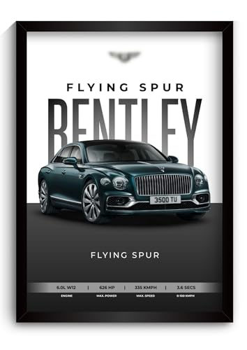 Image of Bentley Flying Spur Poster | Framed A4 Sized (31 x 23 cm) | Bentley Car Posters for Wall, Gift for Boys | Supercar Frames | Poster Sportscar Frame | Car Posters for Wall, Bedroom, Hostel, Study Room, Desk (F 032)