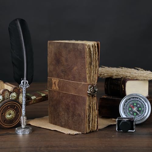 Vintage Leather Journal Handmade Buffalo Deckle Edge Paper – Leather Bound Journal for Women Men Vintage C-Lock Closure Ideal for Writing & Travel for Artists by Komal's Passion Leather - Used condition - Image 3