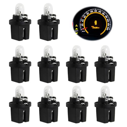 TASSFROO 10 Bombillas 12V 2W T5 B8.5D de Panel, LED T5 Bombilla de Salpicadero de Control Central Enchufables Universales Luz Amarilla Clara Eficientes y Bajo Consumo para Coche y Motocicleta