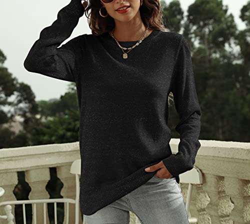 DUTUT Women's Long Sleeve Glitter Tops Crewneck Pullover Sweater Basic Casual Solid Color Tunic Tops Fall Soft Sweater3