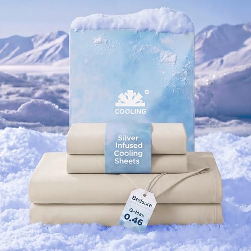 Image of Bedsure Cooling Sheets King Size, Silver Infused Bed Sheets, Q-Max>0.46 | Instant Cooling for Hot Sleepers, Luxury Soft, Silky Smooth, Breathable, Deep Pocket Up to 16 inch, 4 Pieces with Pillowcases