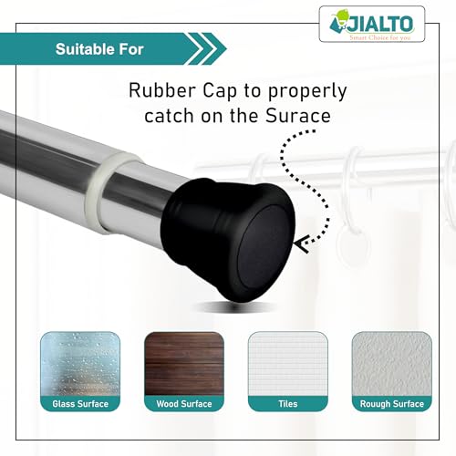 Image of JIALTO 80 Cm To 135 Cm Multifunctional Adjustable Rod | Extendable Shower Curtain Tension Rod Non-Drilling for Wall Anti-Skid Spring Pull | Door Curtain & Bathroom Pipe Rods (BLACK PACK Of - 2)