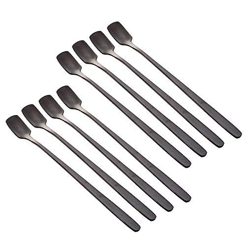 RAYNAG Cucharas de té heladas de acero inoxidable, 15,2 cm, cuchara de café, cuchara de helado, cucharas de agitación de bebidas, juego de 8, color negro Cover