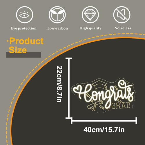 Image of Congrats Grad Neon Sign, Graduation Cap Neon Light LED Congrats Grad Sign, for Graduation Party Graduation Ceremony Graduation Yard Sign Indoor Graduation Gift(15.7 * 8.6 In)