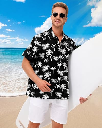 FISHEAL Men's Hawaiian Shirt Short Sleeves, Casual Hawaii Button Down Beach Tropical Shirts for Mens Summer Trip Vacation — view 3