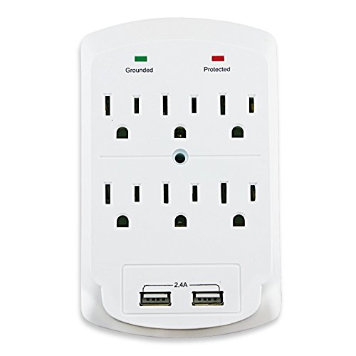 Dukens 6 outlets Surge Protected Current Tap With 2 USB - White