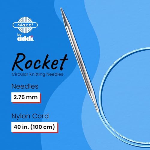 Image of skacel by addi Rocket Circular Knitting Needles, Fixed 40 Inch (100 cm) Plated Brass Tips with Flexible Nylon Cord, 2.75 mm