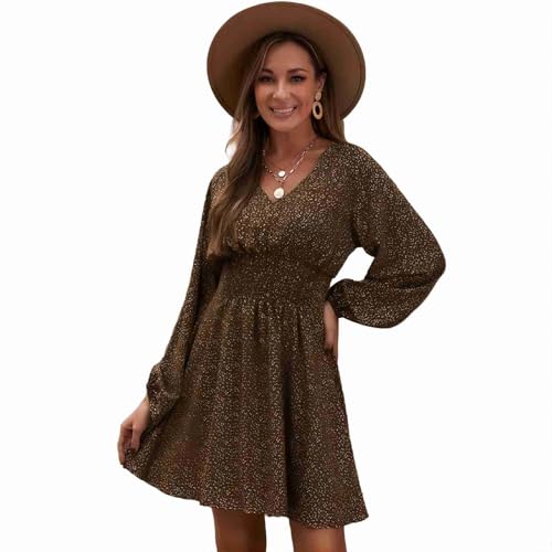 Elegant Dress Spring and Summer and Autumn Chiffon Gathered Waist Sexy high Waist Long Sleeve Floral Skirt Female