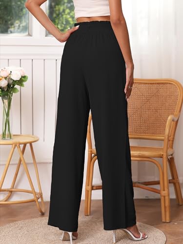 Heymoments Women's Wide Leg Lounge Pants Lightweight High Waisted Adjustable Tie Knot Loose Fit Trousers with Pockets3