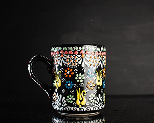 Coffee Mug, 100% Handmade Turkish Ceramic Mugs. Unique Valentine’s Day Gifts For Him. Food-Safe & Lead-Free Decorative Tea, Coco, Hot Chocolate Mug (Black) #TOP2