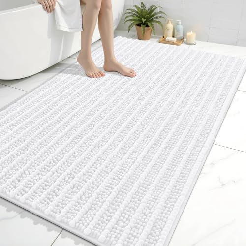 Image of Arotive Luxury Large Bathroom Rugs 59x35, Extra Soft Thick Absorbent Shaggy Chenille Bath Rugs, Machine Wash Dry, Bath Mats for Bathroom Floor, Tub and Shower, Home Decor Accessories, White