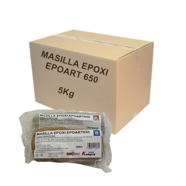 Masilla Epoxi Epoart 650 Caja 5Kg, 10 Paquetes de 500gr (250gr A + 250gr B). Masilla Epoxi para moldelar, reparar, fontaneria