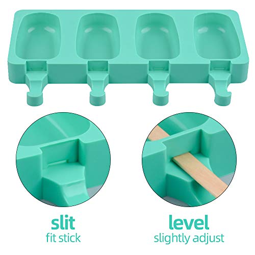 Fimary Large Popsicle Molds Set with Lid, 4 Cavities Homemade DIY Ice Pop Molds Oval, Food Grade Silicone Molds for Kids & Ault, with 50 Wooden Sticks (1, Mint Green)