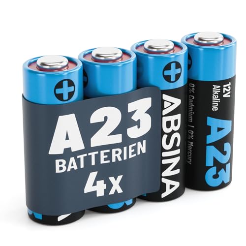 ABSINA 4X Batterie A23 für Garagentoröffner und vieles mehr - 23A 12V Batterie Alkaline auslaufsicher & mit Langer Haltbarkeit - A23S 12V Batterien - L1028 V23GA Battery