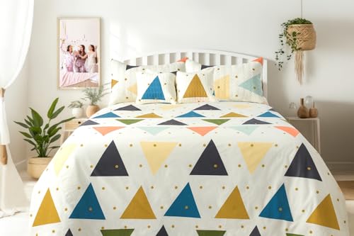 Image of Super Premium Designer 5-Piece Bedsheet Set - Double Bed Size (90 inchx100 inch) - Heavy Cotton Blend with Bedsheet, Pillow Covers & Cushion Covers (White, 5 Pc Bedsheet Set)