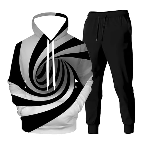 Men 3D Digital Printed Hoodie and Sweatpants Pullover Hoodie Suit 2 Piece Outfit