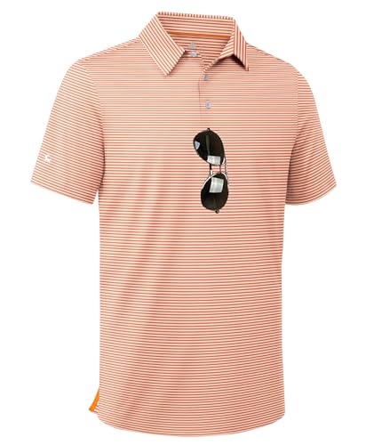 ZITY Men Golf Polo Shirts Short Sleeve Striped UPF 50+ Moisture Wicking Casual Collared Print T-Shirt for Men Orange Striped