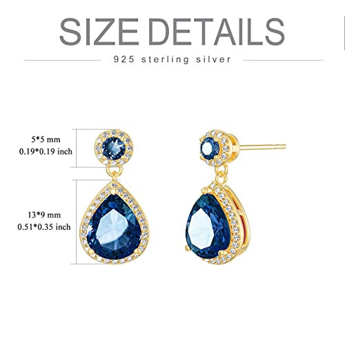 Toupop September Birthstone Stud Earrings For Women Girls Sapphire Teardrop Earrings 14K Gold Plated Sterling Silver Crystal Jewelry Birthday Gifts For Mom Her #TOP4