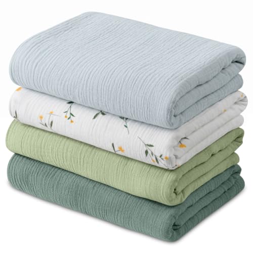 Image of GLLQUEN BABY Muslin Swaddle Blankets for Newborns, Large 40''x38'', 4-Pack | 100% cotton, ultra soft and breathable, gentle on sensitive newborn skin, Multi-use as swaddle wrap, receiving blankets