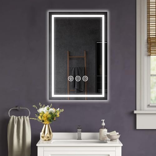 Simusi 400X600MM LED Bathroom Mirror with Lights– Illuminated Bathroom Vanity Mirror with LED Lights, Anti-Fog Wall-Mounted Light up for Makeup, Dimmable 3-Color Lighting, IP44, Tempered Glass