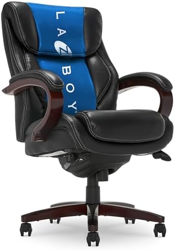 La-Z-Boy Bellamy Executive Office Chair with Memory Foam Cushions, Real Wood Arms and Swivel Base, Waterfall Seat Edge, Faux Bonded Leather, Black - Thumbnail 3