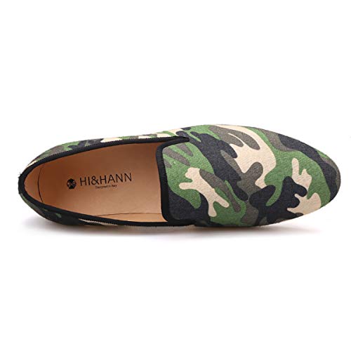 HI&HANN British Style Classic Camouflage Men Smoking Slippers Handmade Men Mix Color Canvas Loafers Men Casual and Prom Flats3