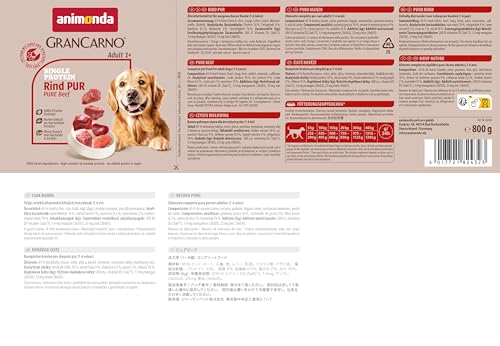 animonda GranCarno Hunde Nassfutter Single Protein Rind pur (6 x 800g), getreidefreies Hundenassfutter ohne Zucker, für ausgewachsene Hunde, mit frischem Rindfleisch und Innereien