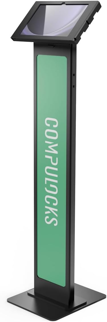 Compulocks Galaxy Tab A9+/A11+ Apex Enclosure Floor Stand for Tablets Brandable Kiosk Stand Ideal for Retail, Office & Commercial Use - White