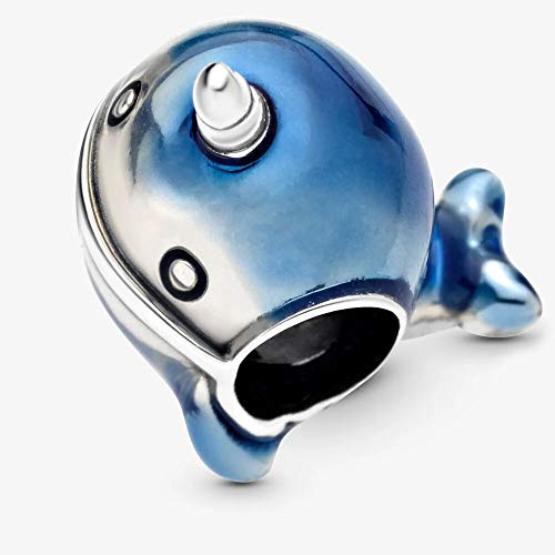 Abalorio de narval Pandora en plata y esmalte azul para pulseras de moda 4