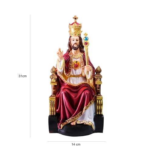 Image of Poly Marble Christ The King Statues Jesus Christian Gifts Home Decor God Idol Showpiece for Table Wall Figurine House Warming Wedding Anniversary, Multicolour, 14 X 15 X 31 CM