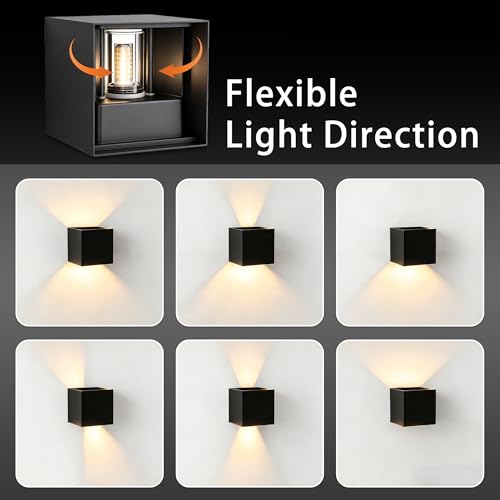 Image of JYV Outdoor Wall Lights 4Pack, Up and Down Lighting Fixtures, IP65, Black | Square Aluminum, 6W 3000K Bulb, G9 Base, Outdoor Cube Wall Sconces, Angle Adjustable, for Porch, House, Garage, Patio