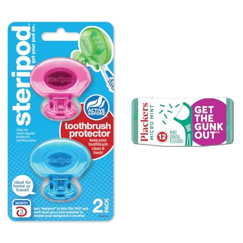Steripod Toothbrush Protectors (2 Count) & Plackers Micro Mint De...