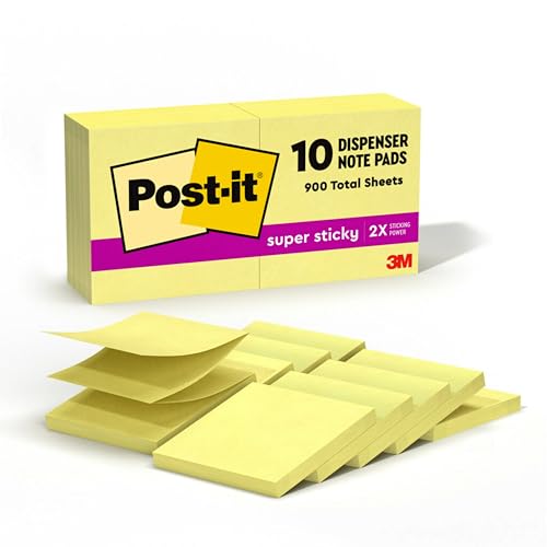 Post-it Super Sticky Dispenser Notes, 3 x 3 in, Canary Yellow, 10 Pads - image 1