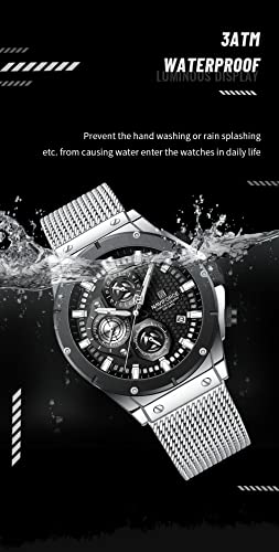 NAVIFORCE Fashion Stainless Steel Mesh Band Chronograph Quartz Watch for Men Auto Date Sport Waterproof Analog Wrist Watches