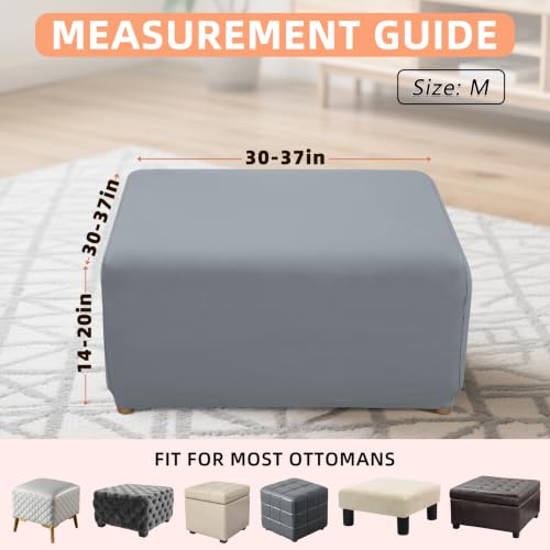 Image of YISUN Super Stretch Square Ottoman Cover - Soft Form Fit Ottoman Slipcover for Foot Stool & Folding Storage, Washable Furniture Protector with Non-Slip Elastic Bottom (M, Light Grey)