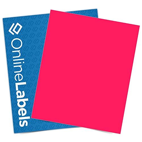 Fluorescent Pink Sticker Paper, 8.5 X 11 Full Sheet Label, 100 Sheets, Inkjet Or Laser Printer, Online Labels #TOP29