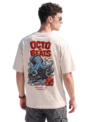 Image of Veirdo Men Bold Front & Back Printed Oversized Fit T-Shirt for Men, Cotton Fabric, Drop-Shoulder Streetwear Casual Graphic Tee, Stylish & Comfortable (OS VD APX SW S)