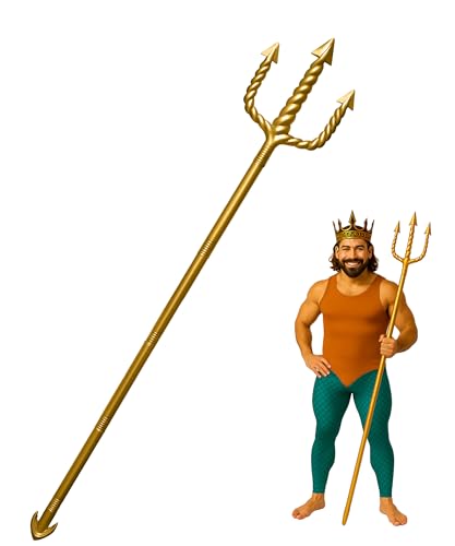 Nicky Bigs Novelties Adult Costume Accessory Mermaid King Neptune Trident Pitchfork Staff Handheld Prop, Gold, One Size
