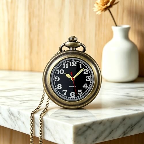 Image of Vintage Quartz Pocket Watches for Men with Chains, Analog Pocket Watch for Women, Gifts for Dad /Grandpa Gifts for Him for Birthday