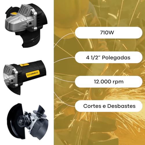 Esmerilhadeira Hammer 710w Lixadeira Angular 4 1/2