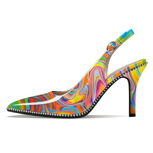 Zamikoo Women Beaded Pumps High Heel Slingback Pointed Toe Slip On 3.5 Inch Stilettos Ankle Strap Adjustable Buckle Patent Leather US Size 5 -Size 13 - Image 5