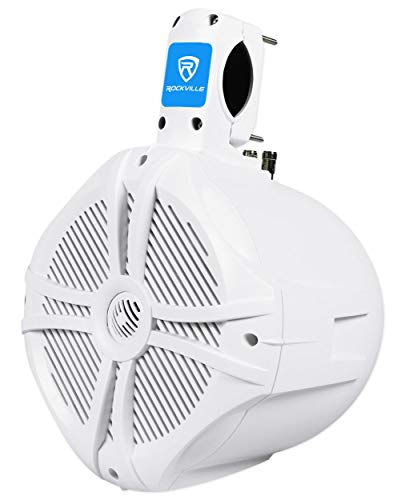 Image of Rockville RWB80W Bundle: (2) 8-in 600-Watt 2-Way White Marine Wakeboard Tower Speakers, (2) RWBC80 Neoprene Protective Covers, 4-Items